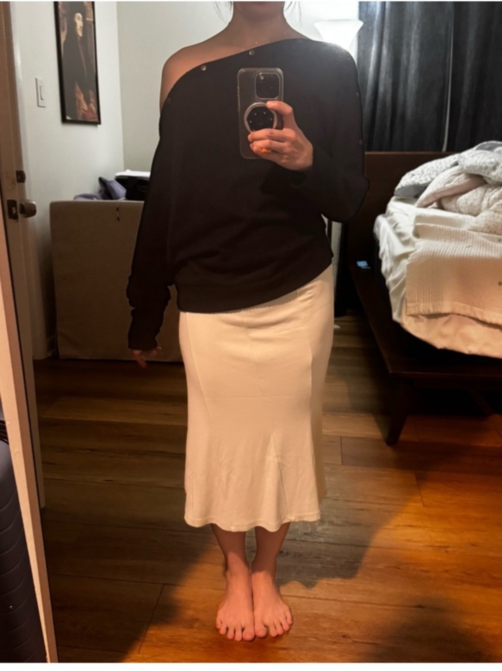 Vince Camuto off-shoulder sweater with adjustable arm buttons
